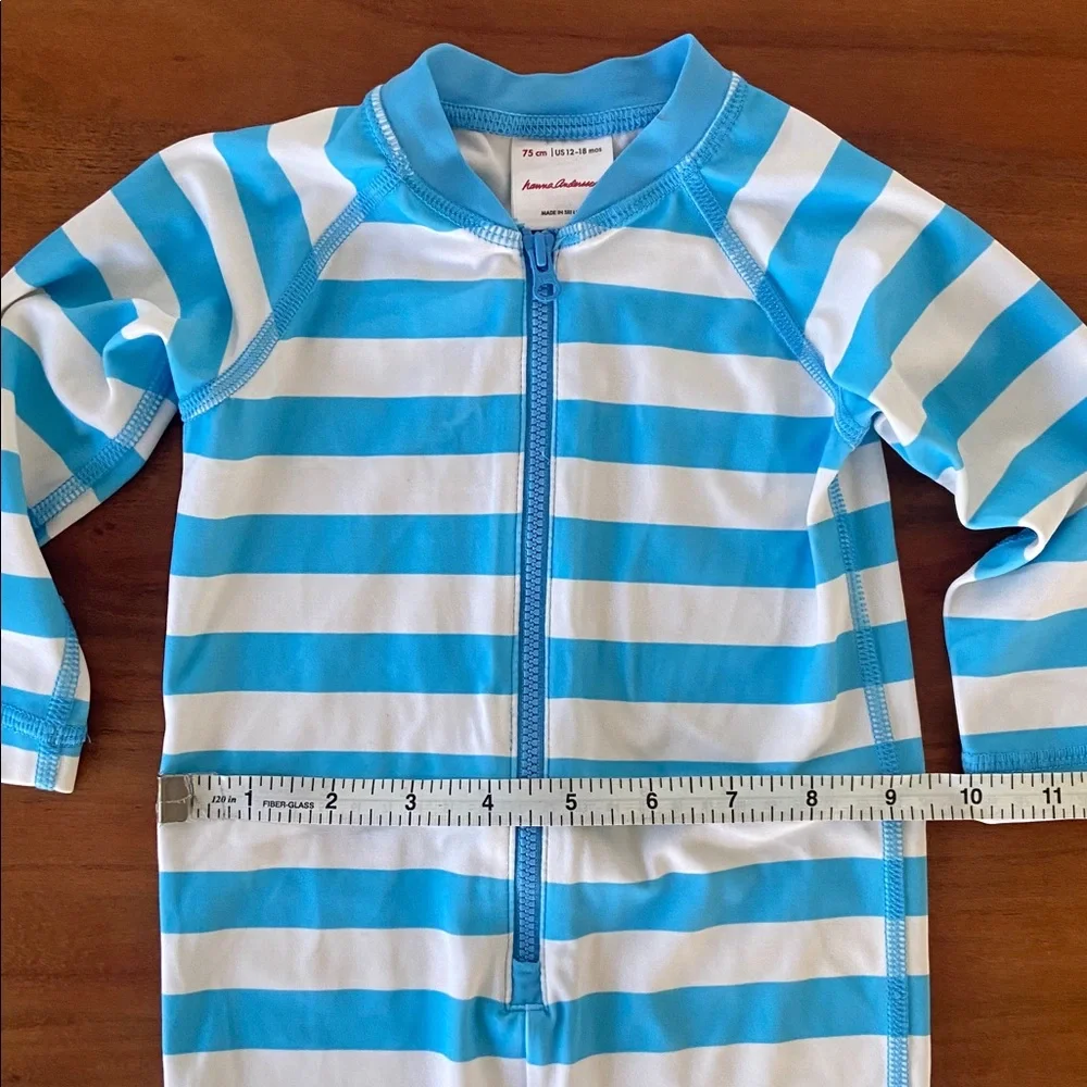Hanna Andersson Blue and White Striped Kids Rash Guard One-Piece